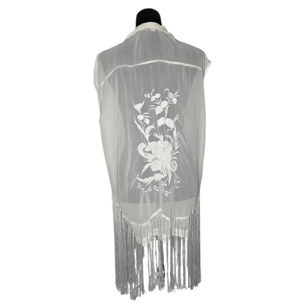 Echo & Rage XL Ivory Sheer Embroidered Fringe Vest Kimono Boho Duster Festival - Picture 3 of 9